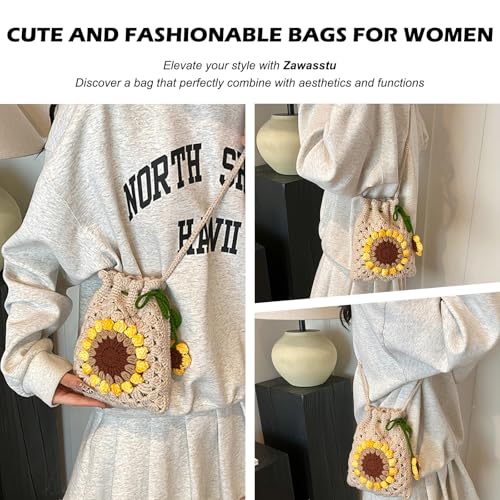 Crochet Crossbody Purse Sunflower Phone Bag Handbag Handmade Knitted Wallet Woven Shoulder Bag for Women Girl3