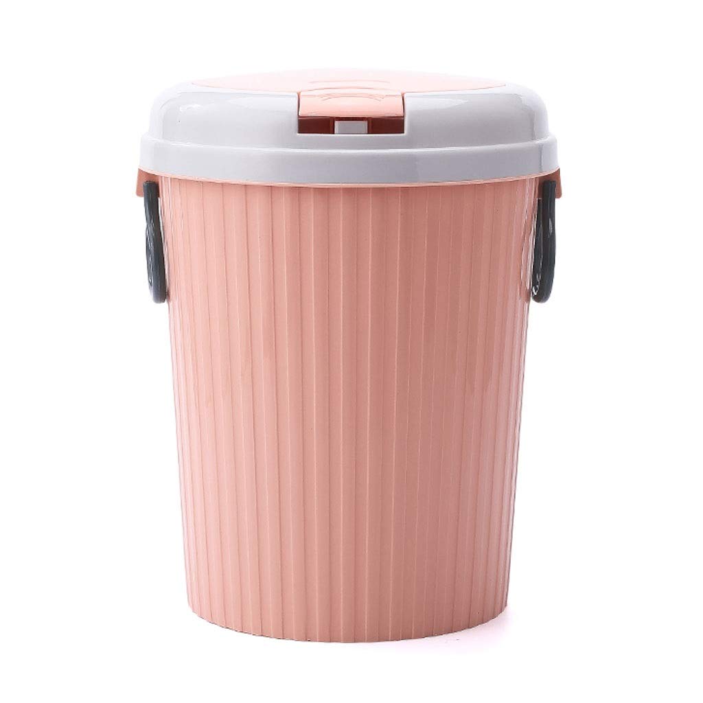 MYBA Waste Bin Home Trash Can With Lid Trash Bin Round Garbage Can Wastebasket Garbage Container Bin for Narrow Spaces at Home or Office Bin (Color : Pink, Size : L)