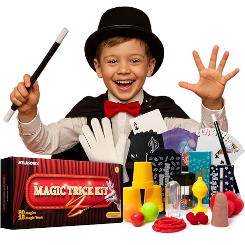 Atlasonix Magic Kit | Magic Kit for Kids Age 6-8, Kids Magician Starter Kit & Accessories 80+ Magics, Beginner Trick Set with Props - Fun Learning Gift for Boys and Girls