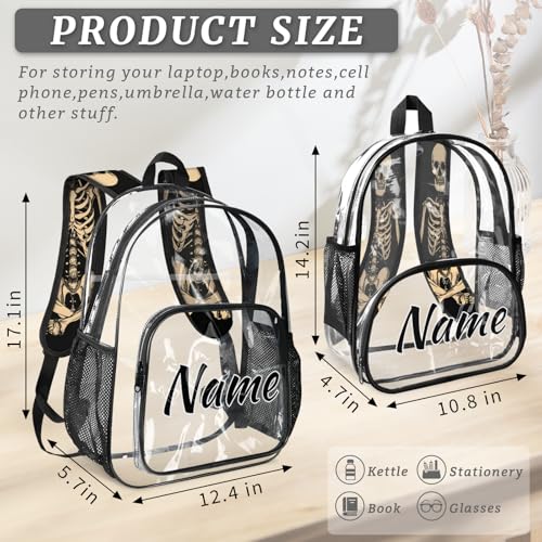 Personalized Clear Small Backpack for Stadium Events Custom Transparent Backpacks with Name Heavy Duty PVC Plastic See Through Clear Bag for Concerts Festival Funny Human Skull3