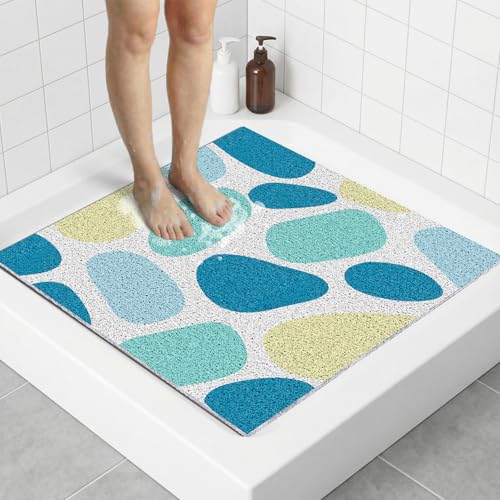 Tapis de Douche Anti-moisissure Carré 70x70 cm, Tapis de Bain PVC Luffa sans Odeur Séchage Rapide, Tapis de Baignoire Antidérapant Fond de Baignoire, Facile...