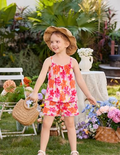 Image of Arshiner Toddler Kids Summer Clothes 2 Piece Tank Top and Shorts Set | Girl Summer Clothes 2 Piece Loose Spaghetti Strap Tank Top and Short Set Kids Clothing Sets with Pockets