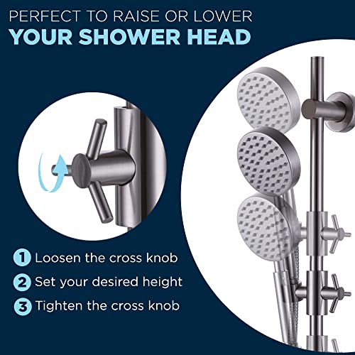All Metal 27.5 Inch Shower Slide Bar Set And Handheld Shower Head With Hose — Brushed Nickel — 2.5 Gpm High Pressure Spray Wand — Easily Adjust Height & Angle Of Handshower #TOP5