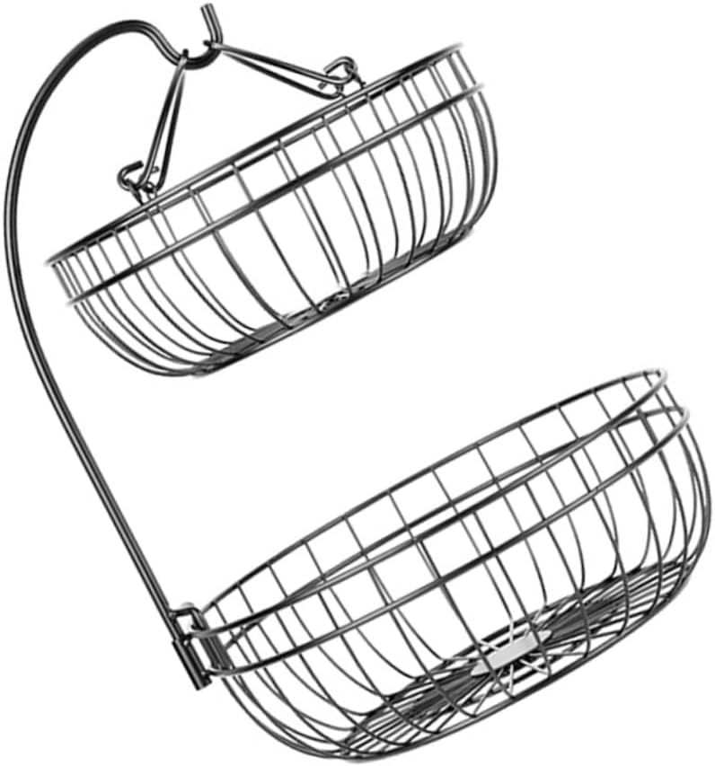 OUNONA 1pc Two Layer Crafts Hanging Basket for Fruits and Vegetables Versatile Snack Storage for Kitchen and present for Housewarming