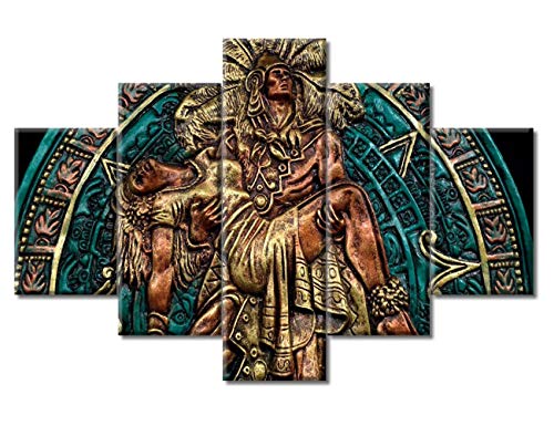 Tumovo Ancient Mexico Civilization Pictures Religion Mayan Culture Paintings For Living Room Maya Artwork 5 Piece Canvas Wall Art Country Home Decor Framed Ready To Hang Poster And Prints(60"Wx40"H) #TOP30