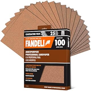 Fandeli | Multi-Purpose Sandpaper | 100 Grit | 25 Sheets of 23 x 28 cm | Ideal for Sanding Metal, Untreated Wood and Painted Surfaces