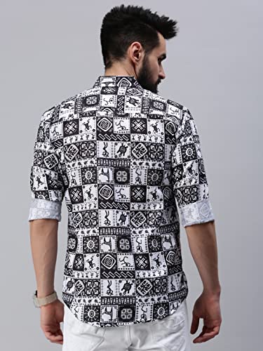 Image of RodZen Men's Sanganeri Printed Regular Fit Cotton Casual Shirt with Spread Collar & Full Sleeves