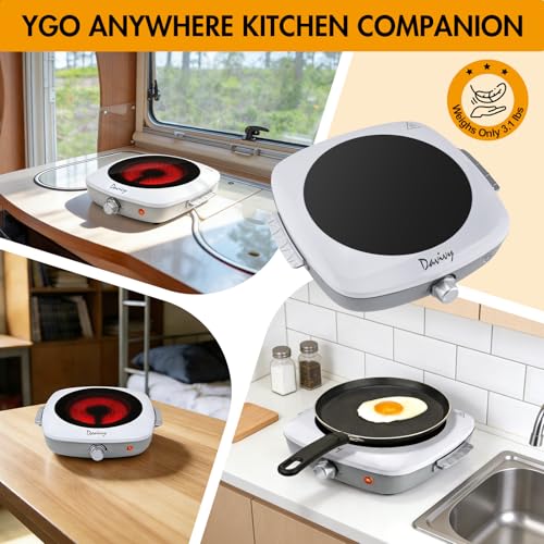 Davivy Hot Plate Electric Single Burner,1200W Rapid Heating Portable Cooktop with 7.9inch Crystallite Ceramic Glass Top,Flexible Temperature Settings,Lightweight Design for Cooking (Single-White) by Davivy - Image 9