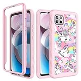 CaseTown Compatible with Moto One 5G Ace, Pink Unicorn Cute Pattern Dual Layer Heavy Duty Shockproof Shockproof Defender Transparent Bumper Back Cover Phone Case for Motorola One 5G Ace