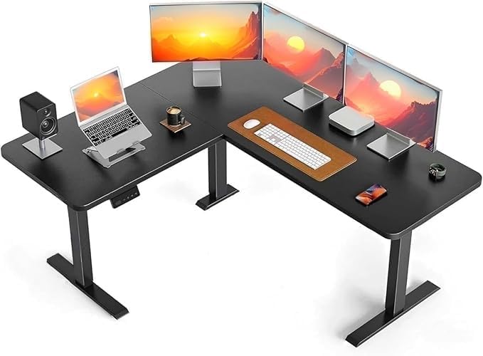 Image of TEKAVO Electric Standing Desk | L Shaped Height Adjustable Workstation | Single Motor Sit Stand Desk for Home & Office | Ergonomic Study Table with Spacious Desktop I DIY (Black)