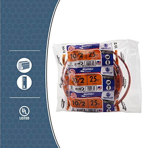 Southwire Romex Brand Simpull Solid Indoor 10/2 W/G Nmb Cable 25Ft Coil - Sw# 28829021, Orange #TOP2