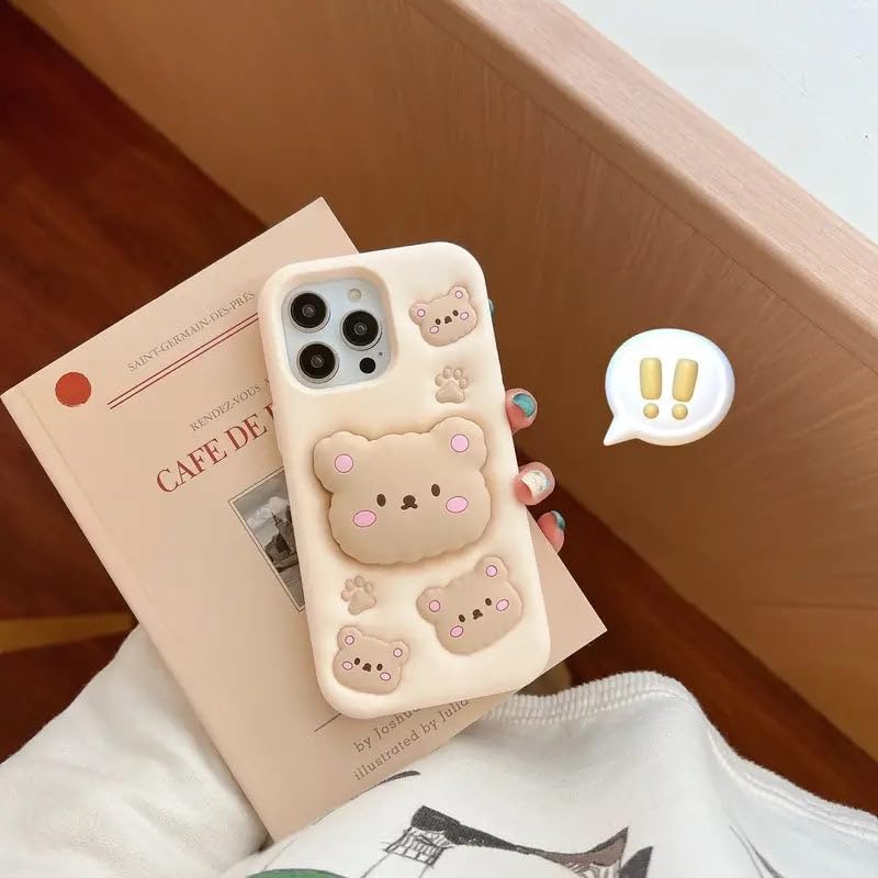 Image of COVERLY for iPhone 12 Pro Teddy Bear 3D Cartoon Case,Full Protective Cotton Bear Love Graphic Back Case with Holder Cute Soft Silicone Stylish Fashion Fun Aesthetic Cover for Apple iPhone 12 Pro