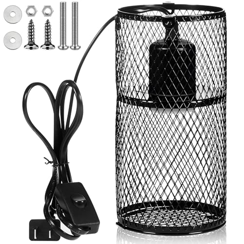 Image of VIHOSE 1 Pcs Reptile Heat Lamp Guard with 150W Ceramic Heat Emitter Basking Anti Scald Heating Lamp Holder Mesh Cage Reptile Protection Lampshades for Lizard Snake Chick, Bulb Not Included (Black)