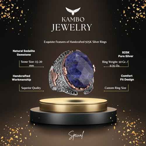 KAMBO Arabic Silver Ring, Natural Gemstone Ring, 925 Solid Sterling Silver Ring For Men, Unique Ring2