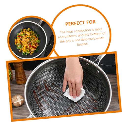 Wok de acero inoxidable con doble asa y fondo plano antiadherente miniatura 3