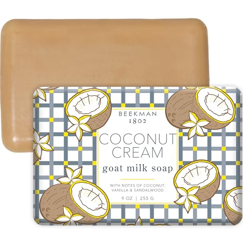 Image of Beekman 1802 Goat Milk Soap - Moisturizing Hand & Body Soap Bar with Shea Butter & Botanical Oils, Triple-Milled, Non-Drying, Made for Sensitive Skin, Coconut Cream 9 oz