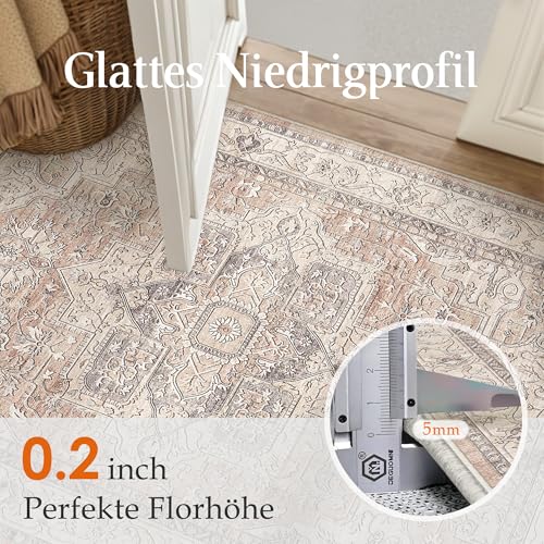 PureCozy Vintage Teppich Wohnzimmer 160x230cm Korallenrot Waschbar Carpet Rug – Ansicht 4
