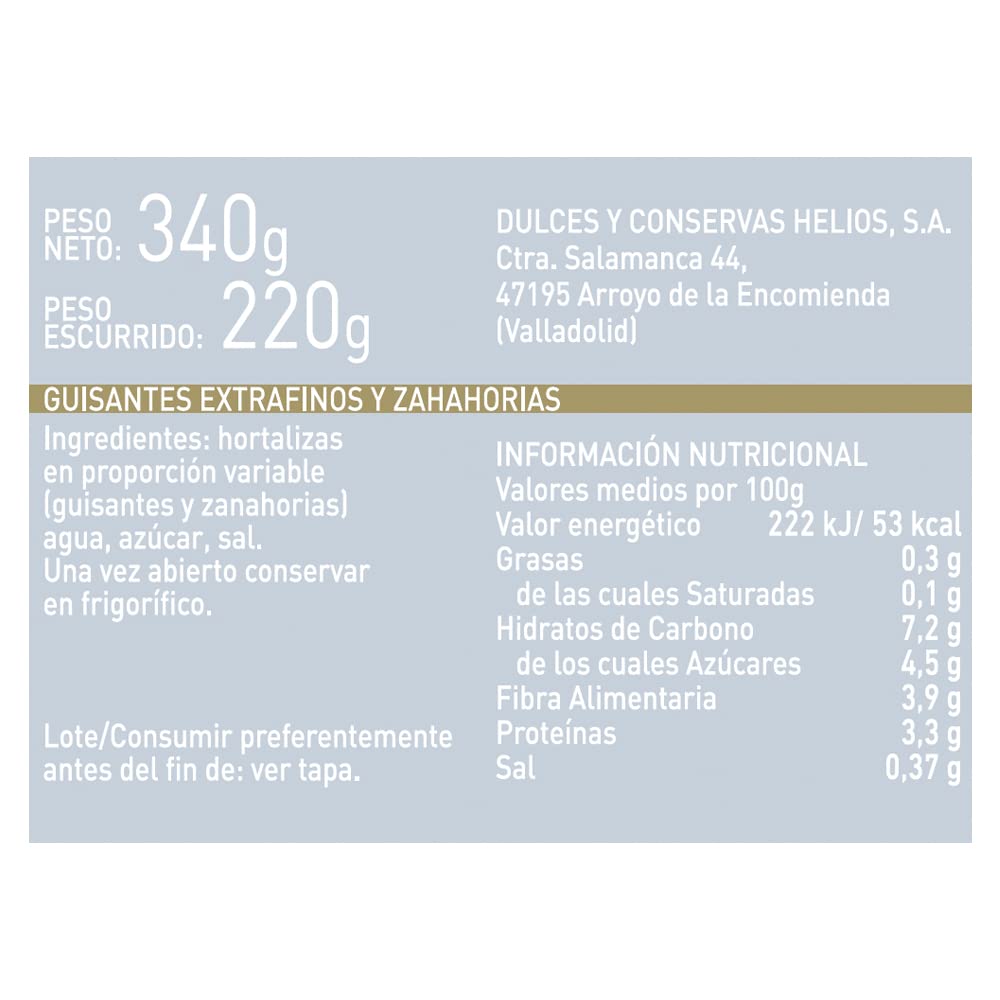 Helios Guisantes Extrafinos y Zanahorias - 340 gr - [Pack de 6]