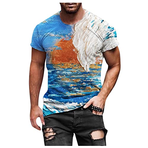 tohole Herren T-Shirt mit dem 3D Print Bunt kurzärmeliges T-Shirt Herren Sommer Rundhals Unisex Shirts Lustiges Casual Blusen Slim Fit Hipster Pop Muskel Shirt Cover