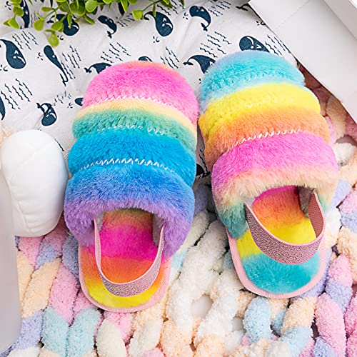 Techcity Kids Fluffy Fuzzy Slippers Open Toe House Home Slippers For Boys And Girls Faux Fur Slides With Strap Little Kids Slip-On Shoes thumb #2