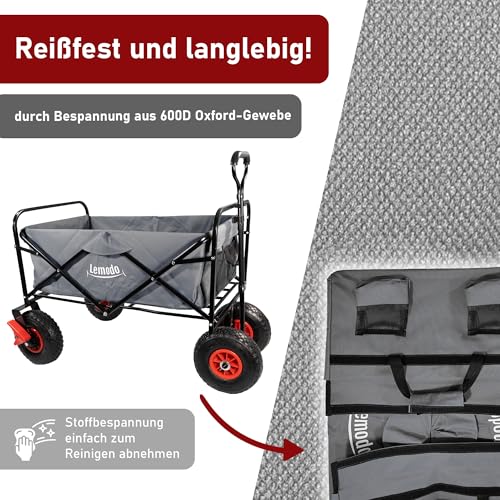 LEMODO Bollerwagen faltbar in grau, Handwagen mit Luftreifen, Leiterwagen mit 120 kg Tragkraft, Faltbollerwagen mit 2 Bremsen, Transportwagen für Hunde, Utensilien und Gepäck – Bild 5