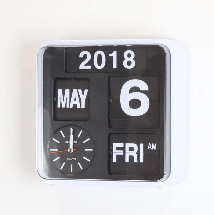 Homeloo Fartech Flip Clock Calendar Wall Clock Retro Living Room (White