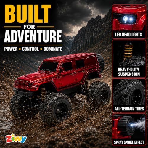 Image of Big Red Remote Control Car Toy | Thar Roxx | Smoke and LED Light | Monster Truck Remote Control 4x4 | Rechargeable Car | 2.4G Remote Control | High Speed | 100m Range | Birthday Gift for Kids