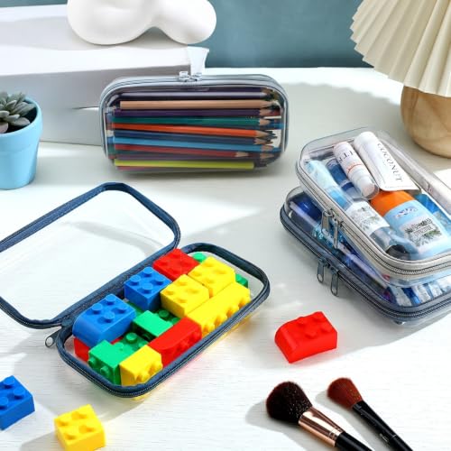 Image of Hoolerry 4 Pcs Hard Clear Zipper Case Makeup Bags Plastic Zipper Pouch Transparent Storage Box Containers for Cosmetics, Snacks, Building Blocks, Puzzles(Clear,7.5 x 3.9 x 2 in,Morandi)