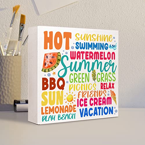 Summer Desk Decor,Hot Sunshine Swimming Watermelon Summer Wooden Plaque Sign Desk Decor,Funny Summer Colorful Art Wood Block Sign Desk Decorations For Country Home Kitchen Farm Garden Shelf Table Decor #TOP3