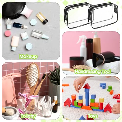 28Pcs Clear Cosmetic Makeup Bags with Zipper, Small Waterproof Toiletry Bag, Clear Travel Bags for Toiletries, PVC Transparent Plastic Organizer Case for Women Men (Black Border 7x4.5x1.7Inch)4