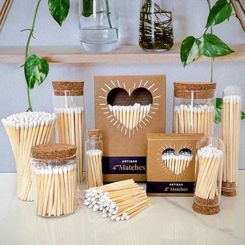 Image of 2 inch White Tip Matches with 3 Mini Cloche Jar + Striker Stickers Included | 100 Classic White Decorative Matches with a Small Glass Holder | Gifts, Home Decor, & Candle Accessories by Thankful Greetings