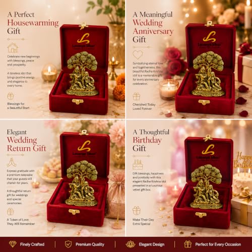 Image of Lavanaya Silver Presents - Gold Plated Radha Krishna God Idol Statue | Showpiece with Premium Gift Box - Perfect for Marriage Anniversary, Wedding, Housewarming, and Birthday Gifting
