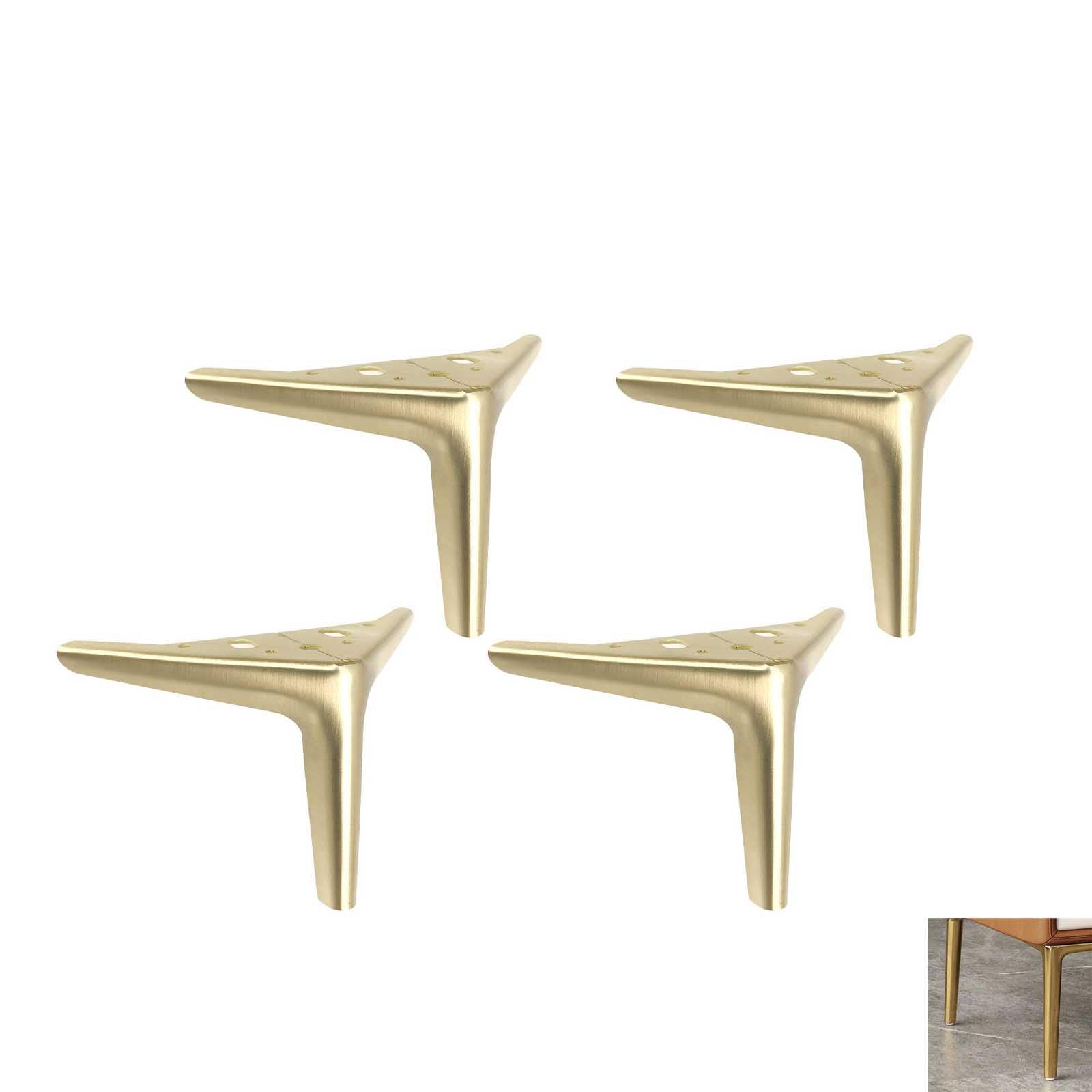 Set di 4 gambe per mobili in metallo, resistenti, moderne, triangolari, per tavolo, scrivania, sedia, divano, armadio, divano, nero opaco (12 cm, oro spazzolato)