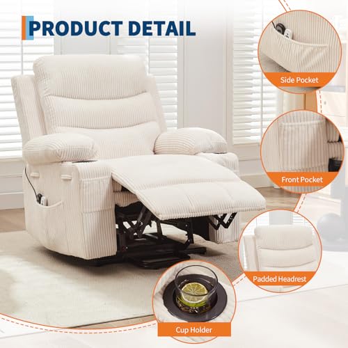 Sillón eléctrico reclinable beige con masaje miniatura 3