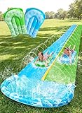 JOYIN 32,5ft/990.6cm Wasserrutsche und 2 aufblasbare Boards, extra Lange Doppel-Garten-Wasserrutsche mit Sprinkler für Kinder und Erwachsene, Sommer-Wasserspielzeug für den Garten, Blau, Grün