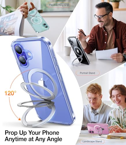 Image of TORRAS Magnetic for iPhone 16 Case with Stand, Built-in Stand Compatible with MagSafe, 12 FT Military-Grade Protection, Translucent Slim Phone Case for iPhone 16 6.1'', Crystal Clear