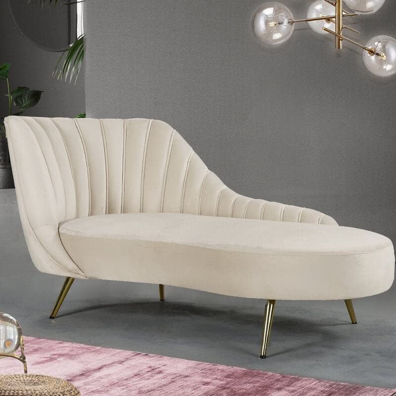 woodnesia Velvet Left-ARM Chaise RECESSED ARMS (Cream)