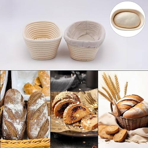 Laaorr Set of 2 Banneton Proofing Baskets 25cm/10 inch Oval Bread Fermentation Baskets with Linen Liner Natural Rattan for Bakers - Image 5