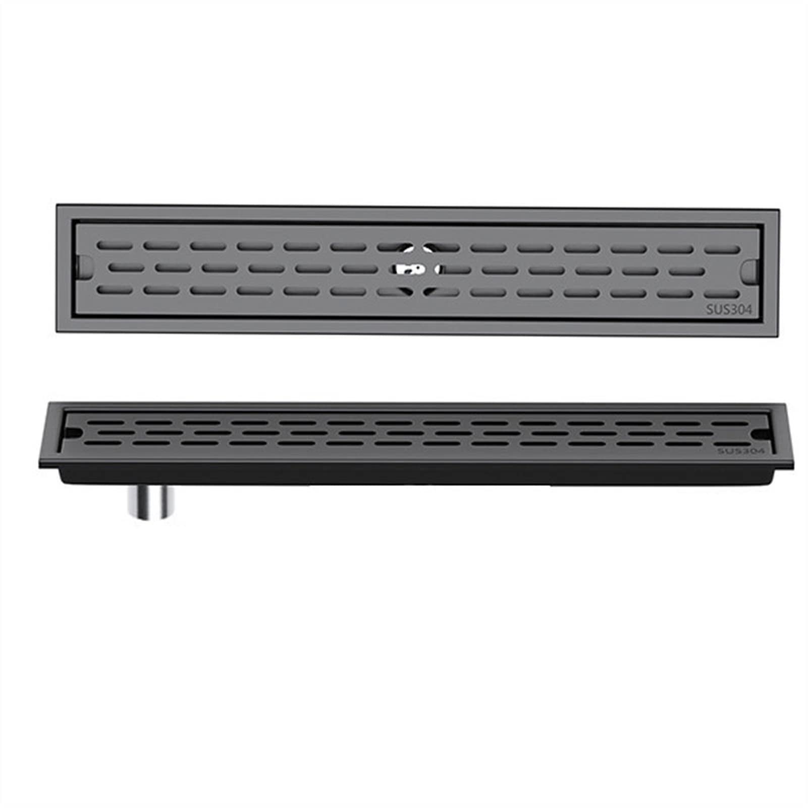 Odpływ liniowy prostokątny ze stali nierdzewnej 304 | Czarny 20-100 cm do podłogi prysznica: stal nierdzewna 304 z sitkiem do włosów(50cm/20'')
