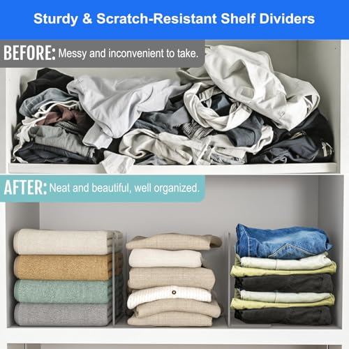 Image of Shelf Dividers Closet Organizer Deep Acrylic Clear Sturdy Separater for Clothes Purse - Adjustable Easy Install for Home Organization Enthusiasts (SIZE- 7.5 inch Tall X 11.8 inch Deep) PACK OF 4