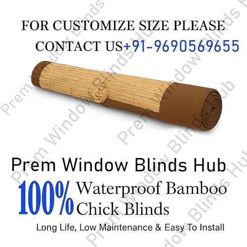 Image of Waterproof Bamboo Curtains for Balcony Roller Rollup Blinds Bamboo Chick Curtain, Rain, Sunlight Solution, Cold Air Protection, Window,Door (Color-Brown,3ft x 9ft (W x H)