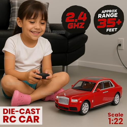 Image of Royals hub 1:22 Scale Rolls-Royce Cullinan Model Car with Smoke Fog & High Speed 7 Functions Metal Rechargeable Remote Control Car with Openable Doors, Spray Effect & Light for Kids Multi-Color