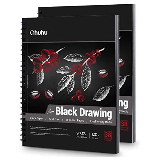 Cuaderno de bocetos negro paquete de 2, Ohuhu246 x 305 mm bloc de dibujo negro 76 páginas, 120 lb/200gsm papel pesado encuadernado en espiral para dibujar y esbozar
