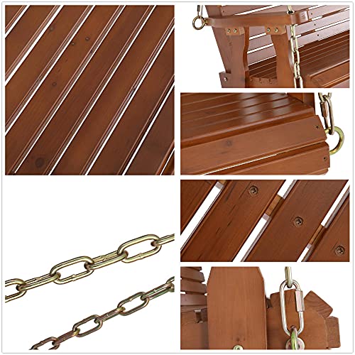 Bfcgdxt Double Wooden Swing，4Ft Cedar With Iron Chain ，Load-Bearing 500Lbs ，Safe And Sturdy Swing,Easy To Install, Dark Brown（Swing Frames Not Included） #TOP2
