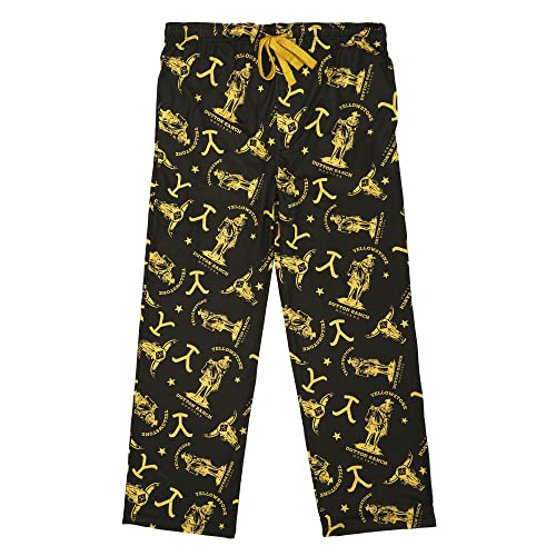 Yellowstone Dutton Ranch & Logo AOP Men's Black Wash Sleep Pajama Pants