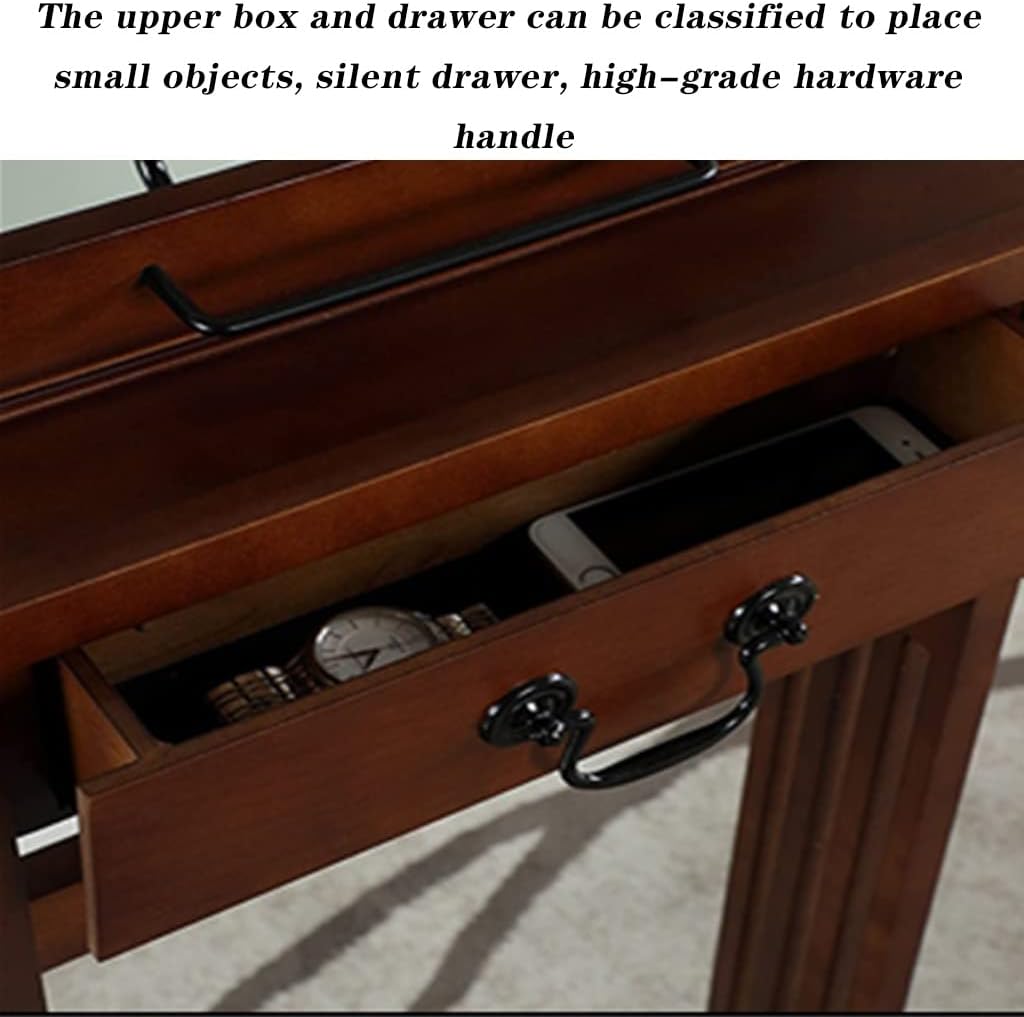 Deluxe Suit Valet Stand with Top Tray, Slide Out Tray, Contour Hanger, Trouser Bar, Tie & Belt Hooks and Shoe Rack, Brown-35.6 * 43.2 * 111.8cm