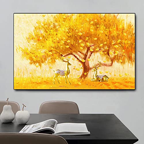 Cuadro de árbol de la vida dorado 50x70cm para salón lienzo moderno sin marco de dsdsgog