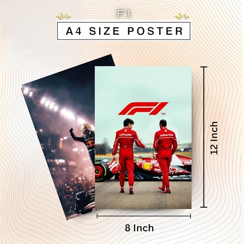 Image of Posters Inc Formula 1 Posters for Room A4 Size Pack of 6 Printed on 300 Gsm Matte Paper with Glue Dots, Wall Decoration for Bedroom Study Room Office F1 Graphic Car Theme