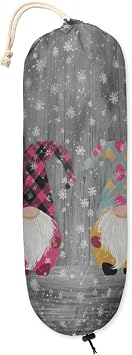 Colorful Gnomes Plastic Bag Holder Winter Snow Tree Grocery Bag Storage Dispenser Washable Hanging Shopping Bags Carrier Reusable Wall Mount Trash Bag Organizer for Kitchen Pantry