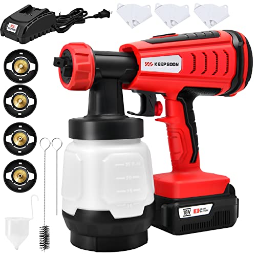 Paint Sprayer, Keep Soon Cordless Paint Gun, With 4 Copper Nozzles, 4.0Ah Battery & Adjustable Knob, Easy To Clean, Hvlp Paint Sprayers For Furniture, Fence, Walls, Cabinets #TOP3